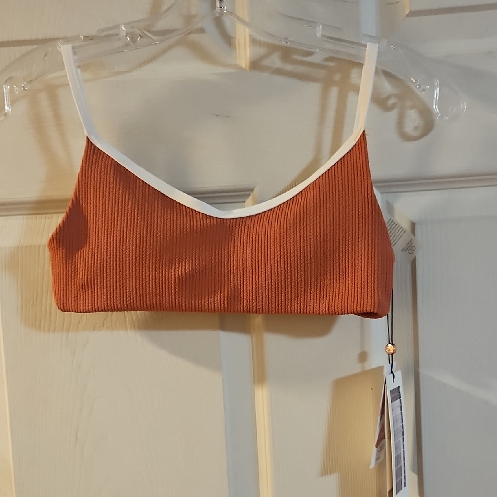 CALIA Women's Tipped Strappy Open Back Swim Top: WARM TERRACOTTA: NWT: SIZE XS